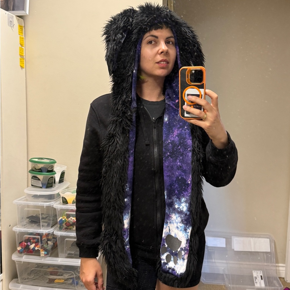 Women's Black and Purple Faux Fur Hooded Jacket